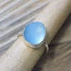 Sterling silver bezel set sea glass ring , size H