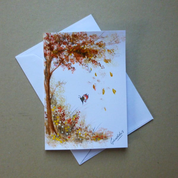 hand painted all occasion blank inside greetings card ( ref FA5 K4 )