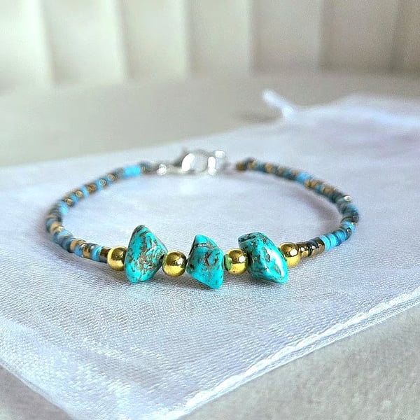 Turquoise Beaded Natural Crystal Bracelet 