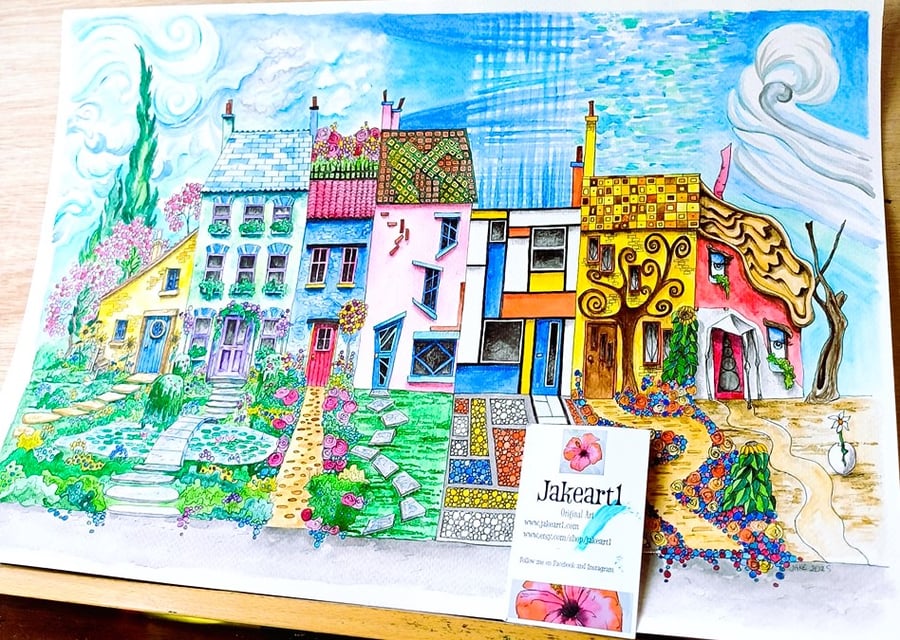 Colourful artists houses illustration art print