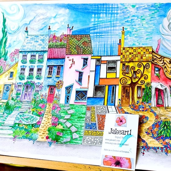 Colourful artists houses illustration art print
