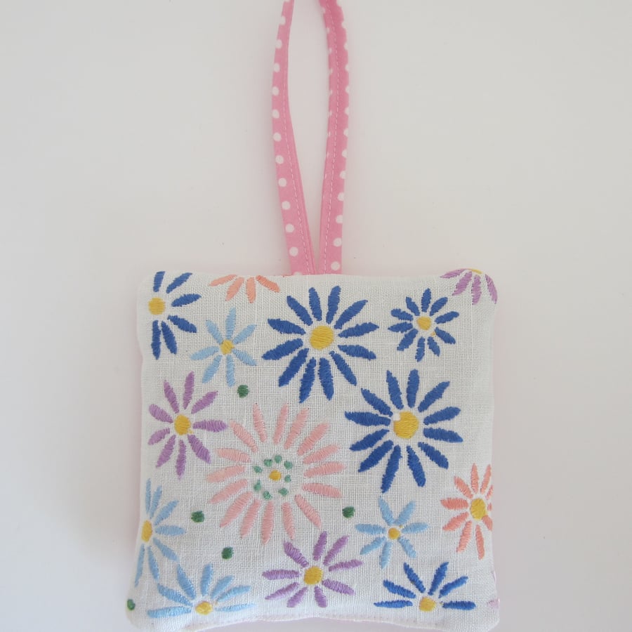 Lavender Bag Vintage Embroidered Flower Design with Hanging Loop