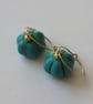 Turquoise Earrings With Gold Bead on Gold Hoops Drops Dangle - Image 4