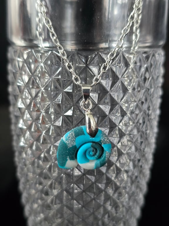 Polymer clay sea shell necklace on a silver plated chain