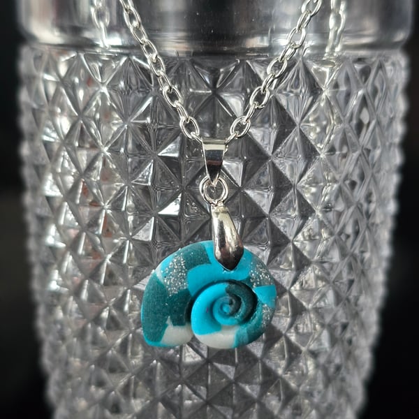 Polymer clay sea shell necklace on a silver plated chain
