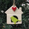 Small Ceramic bird house decoration Pottery bird house Christmas decoration