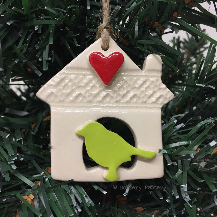 Small Ceramic bird house decoration Pottery bird house Christmas decoration