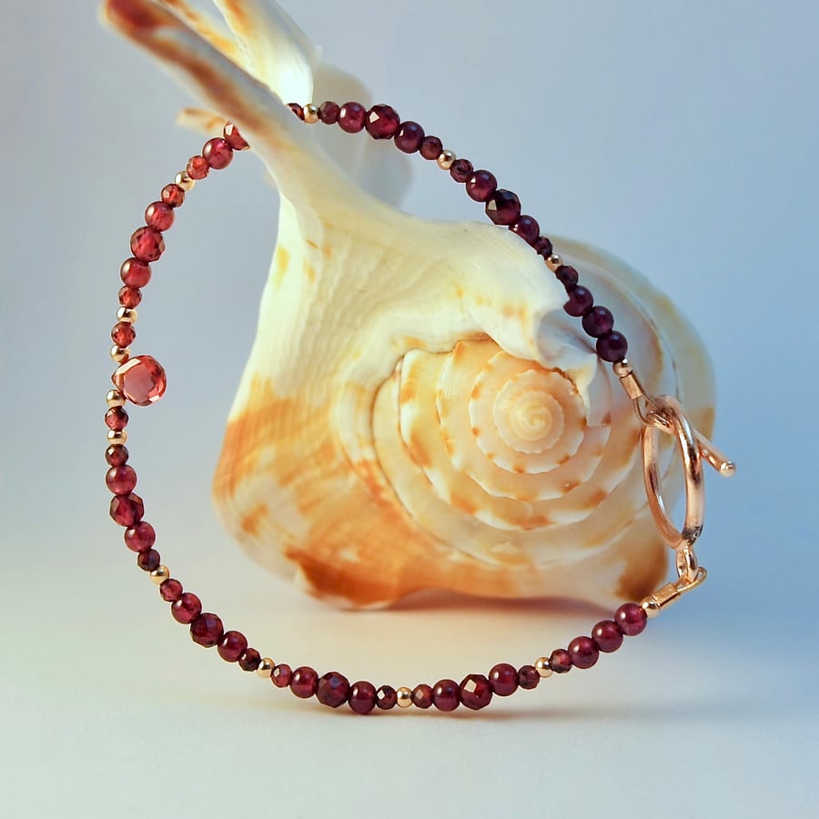 Garnet Gemstone Bracelet, January Birthday, Anniversary, Gift For Her, Capricorn