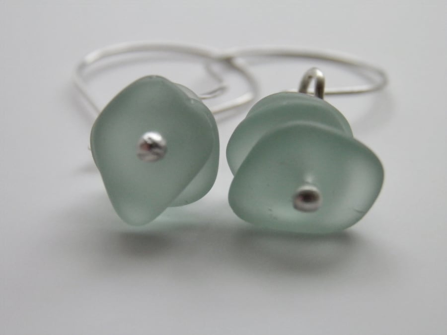 Aqua Sea Glass Earrings Handcrafted with Sterling Silver 