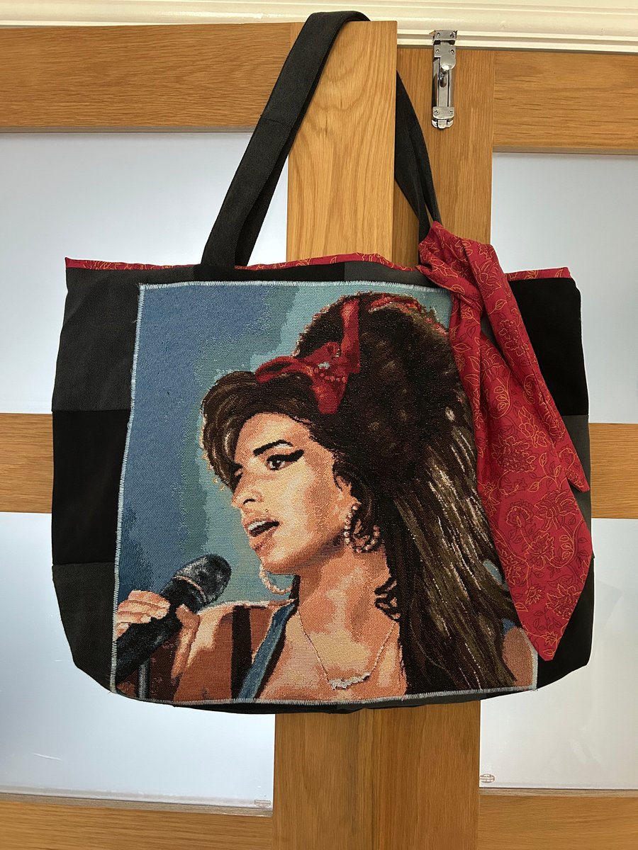 Patchwork denim tote bag - Amy Winehouse