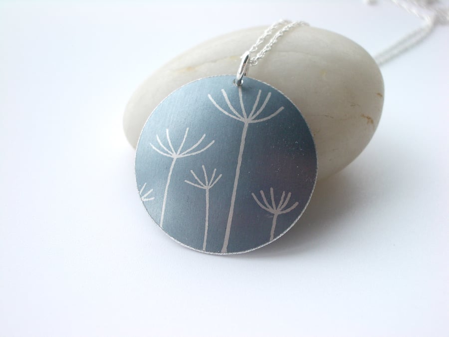 Dandelion seed pendant necklace in grey and silver