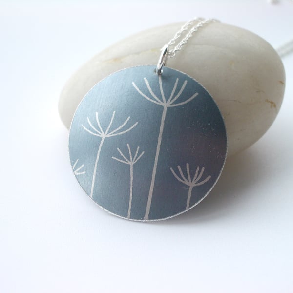 Dandelion seed pendant necklace in grey and silver