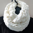 Hand-knitted infinity cosy chunky winter scarf in cream