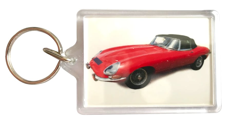 Jaguar E-Type Mk1 1966 - Keyring with 50x35mm Insert - Car Enthusiast