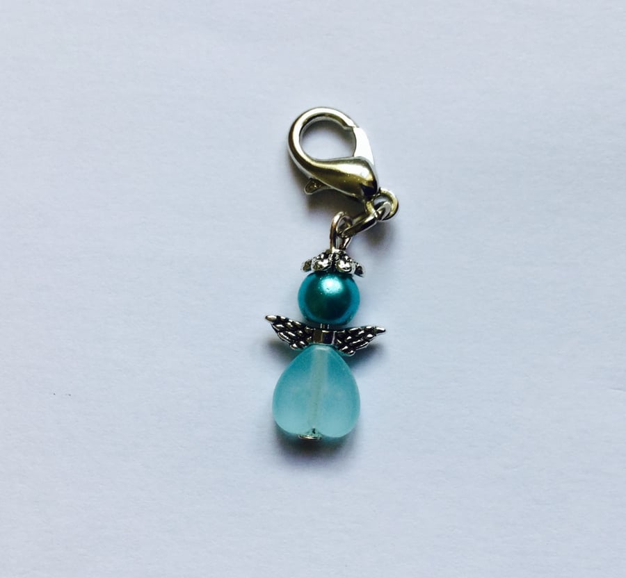 Beaded Angel Bag Charm Zip Pull in Turquoise 