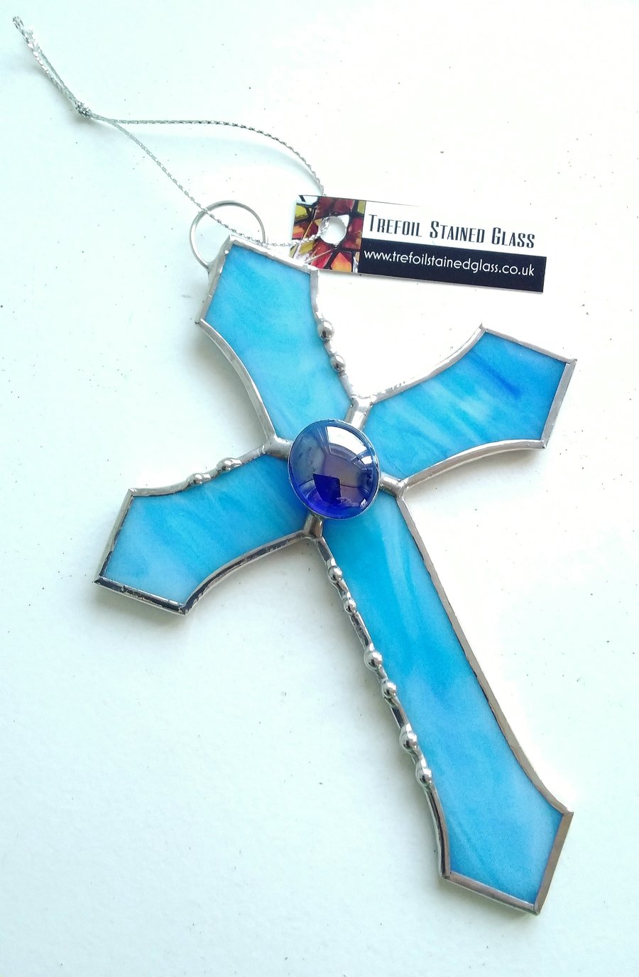 Stained Glass Gothic Cross - Blue
