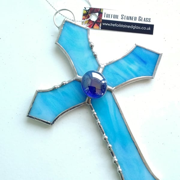 Stained Glass Gothic Cross - Blue