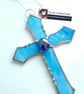 Stained Glass Gothic Cross - Blue