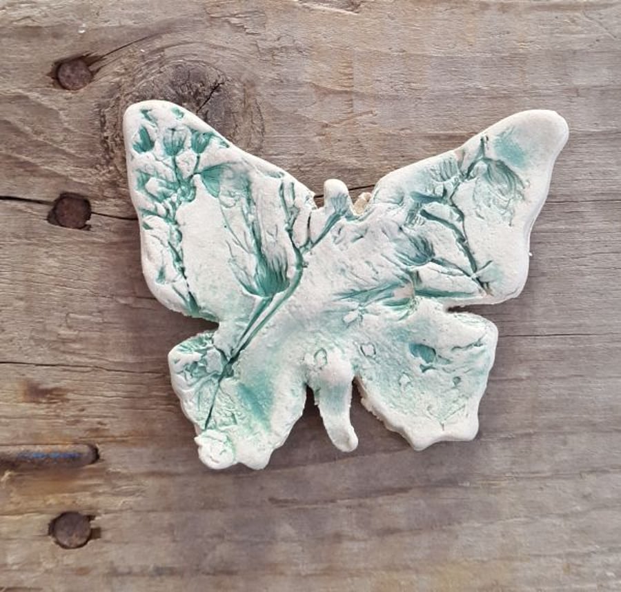 Mint Green Floral Ceramic Butterfly Brooch