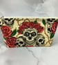 Skulls and Roses zip bag, Gothic makeup bag, 2 colour and size options, Handmade - Image 4