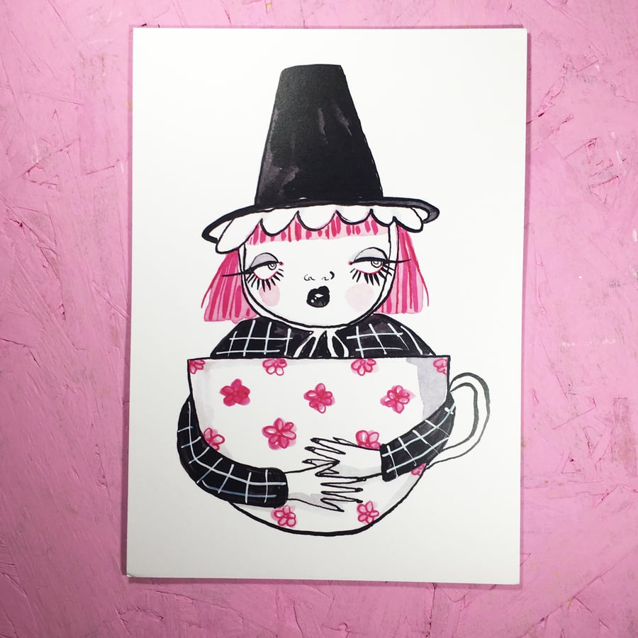 Big Welsh cuppa- Welsh Lady Poster Print  available in Small or Large