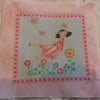 100% cotton fabric squares. Pink fairy with brown hair. (48)