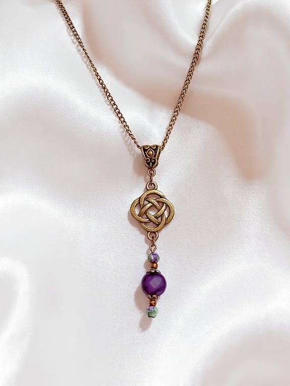 Purple Agate & Bronze Necklace