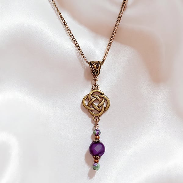 Purple Agate & Bronze Necklace