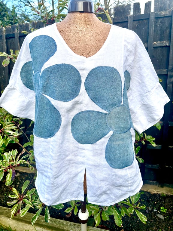 Upcycled linen top Size medium 