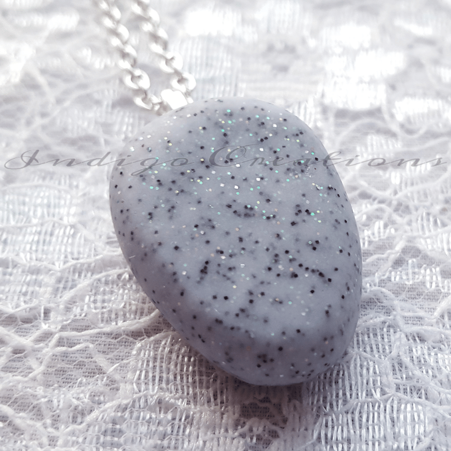 Necklace Handmade Light Grey Faux Stone Polymer Clay Pendant