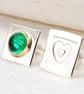 Handmade ear studs, asymmetrical with  a green Spinel stone and a heart shape.  - Image 3