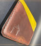 Handmade Minimalist leather card wallet, 3 pockets, Leaf Green, and Chocolate