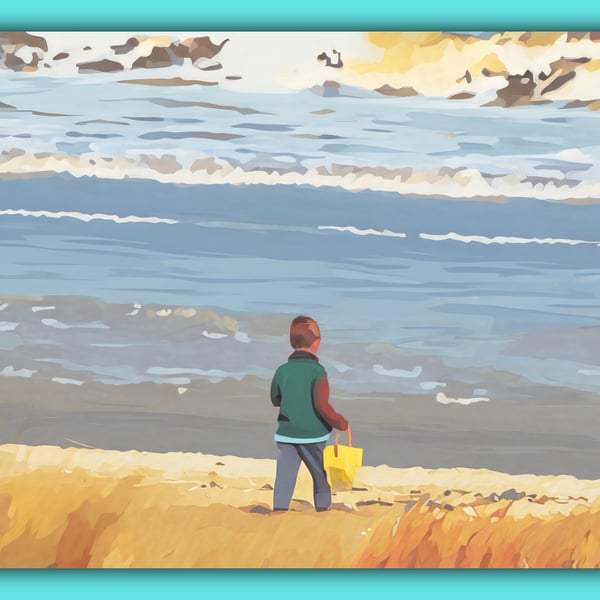 Child on Beach Greeting Card A5