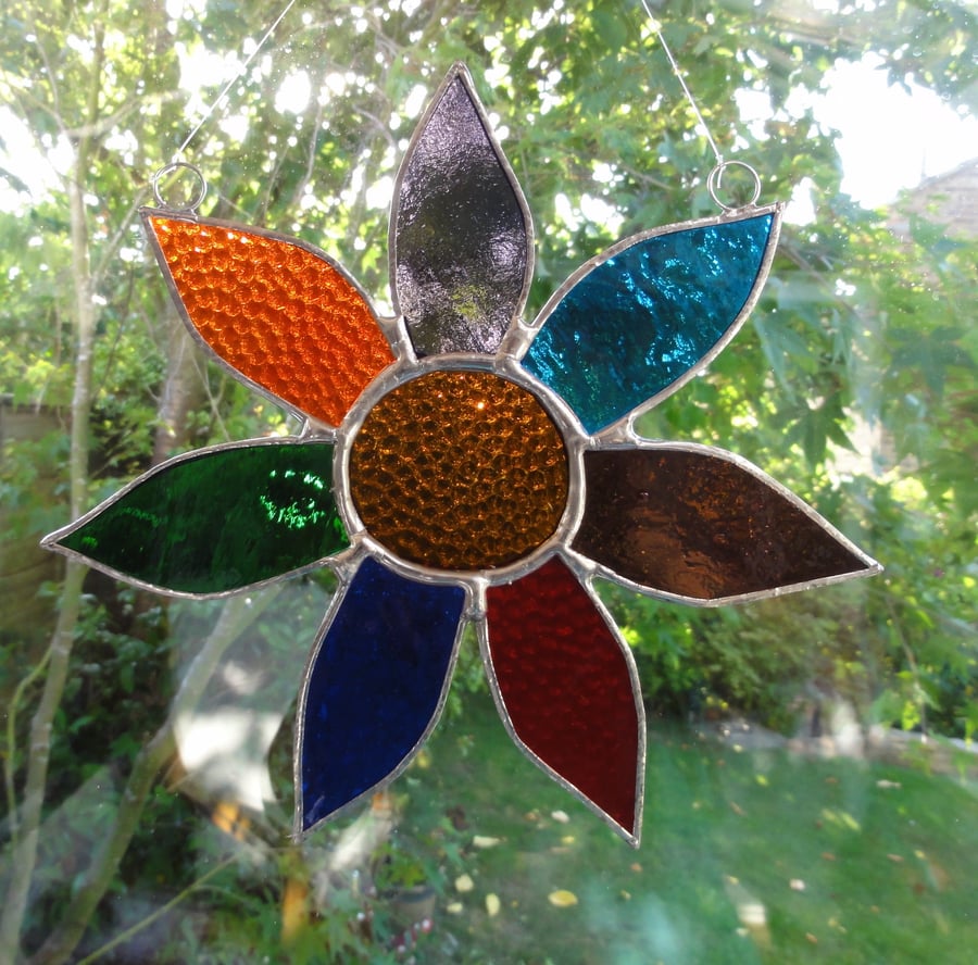 Stained Glass Flower Suncatcher - Multi Vibrant