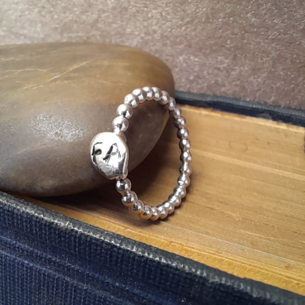 Sterling Silver Recycled Grain Personalised Initial Silver Bubble Ball Ring 