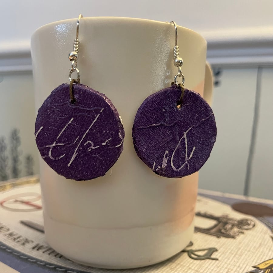 Purple Earrings (Decoupage & clay)