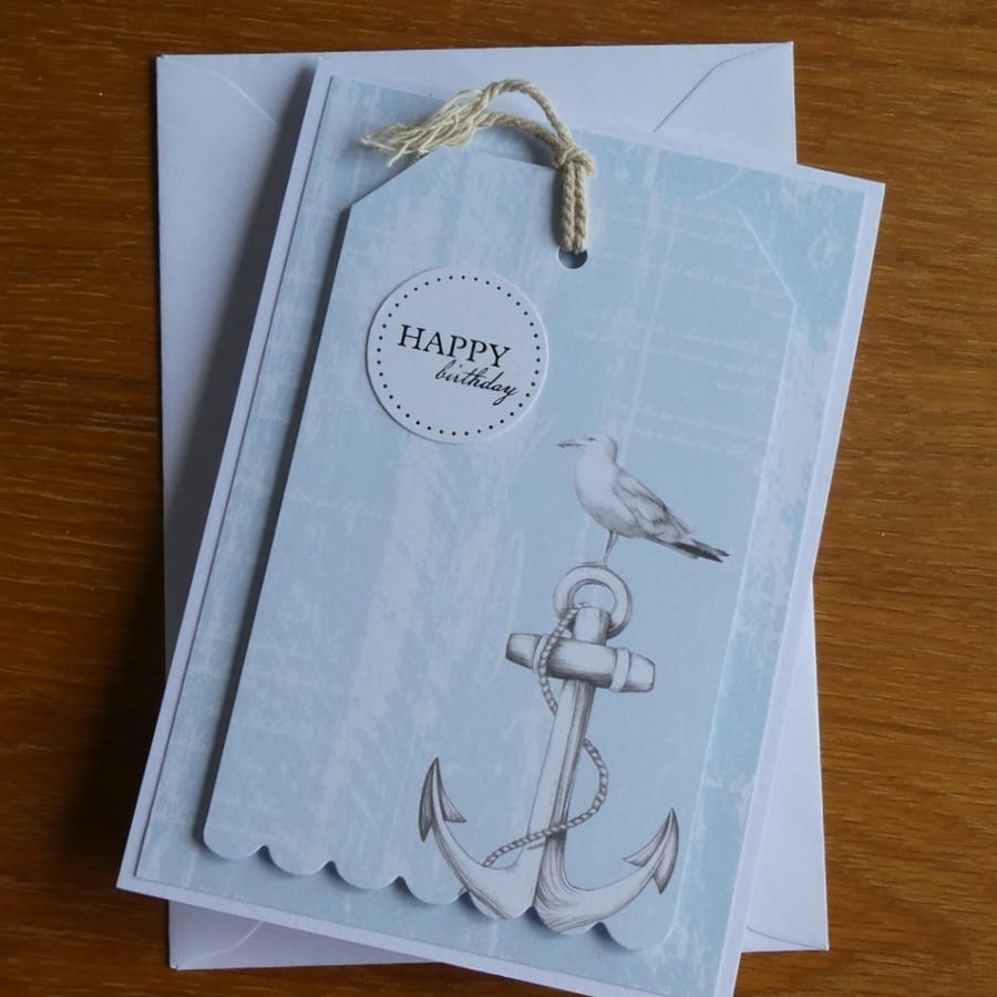 Tag Style Birthday Card - Gull & Anchor