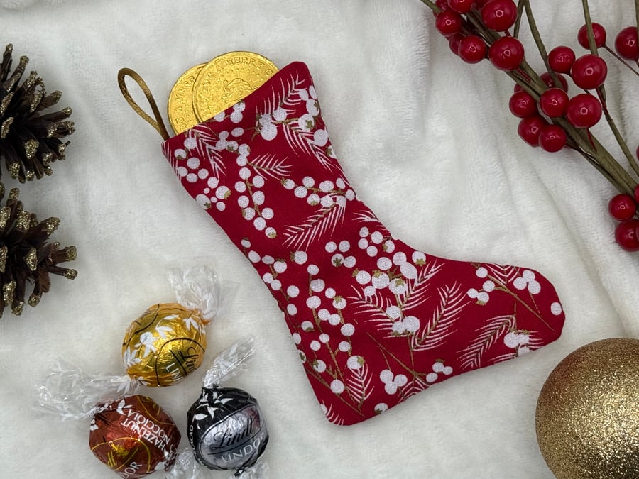 Small Fabric Stocking, Small Gift, Tree Decoration, Metallic, Seasonal Decor