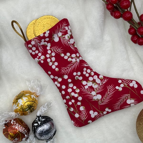 Small Fabric Stocking, Small Gift, Tree Decoration, Metallic, Seasonal Decor