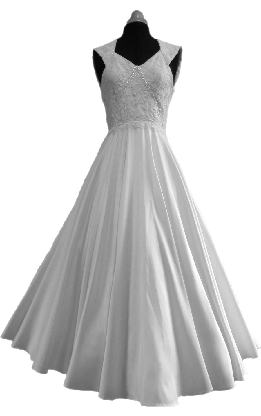 Hand beaded ivory silk and lace wedding dress