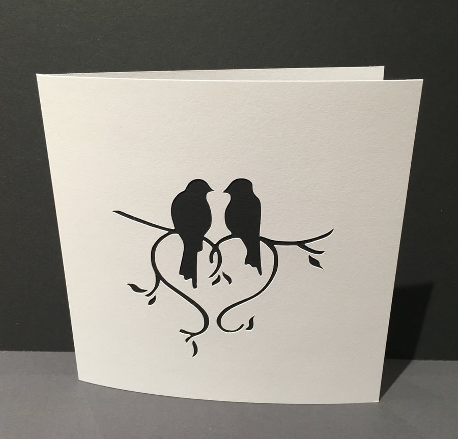 Paper Cut Love Birds - Valentine's Day Card, Wedding, Anniversary, Engagement