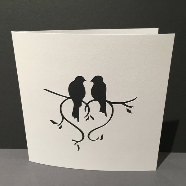 Paper Cut Love Birds - Valentine's Day Card, Wedding, Anniversary, Engagement
