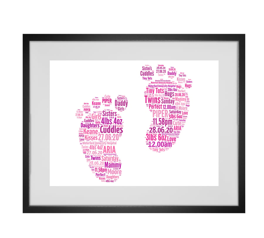 Personalised New Baby Girl Feet Word Art Design
