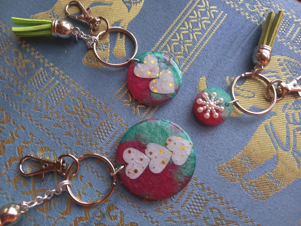 Handmade Seasonal Keyring with Hearts and Snowflakes