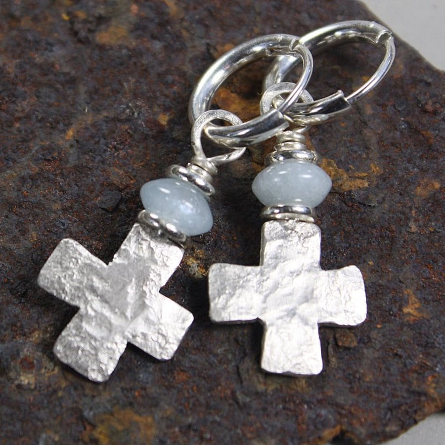 silver cross earrings Aquamarine