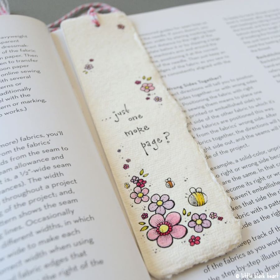 bookmark with original illustration - bees and flowers