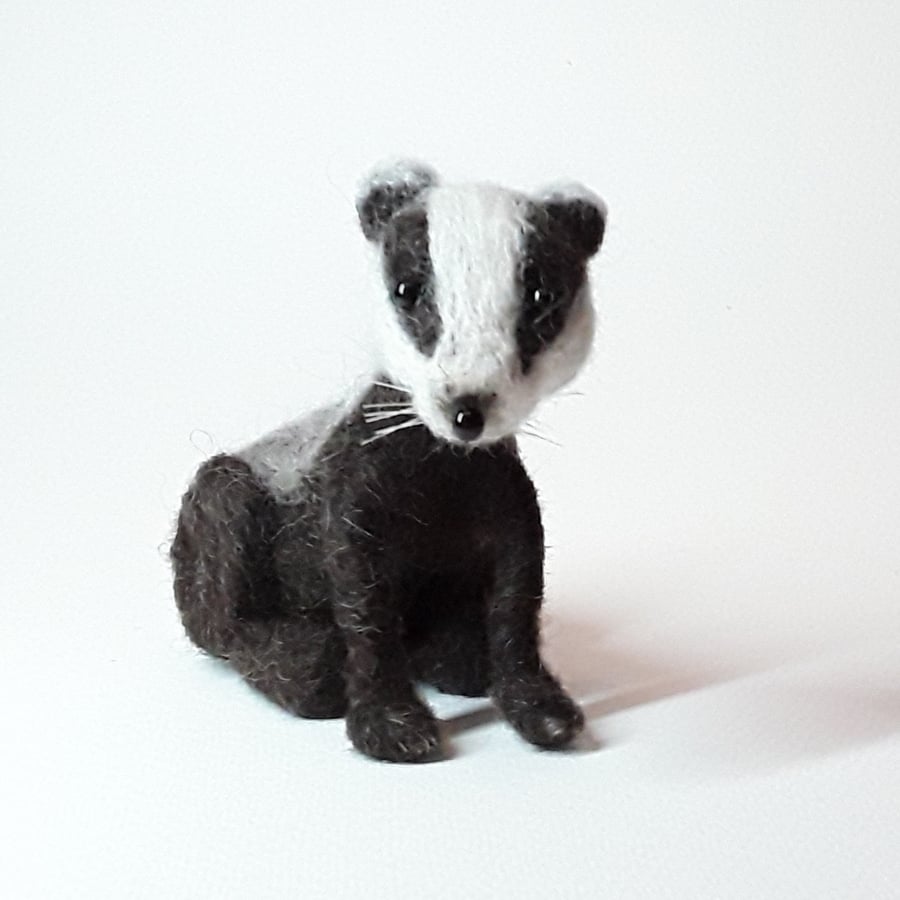 Curious badger, needle felt sculpture