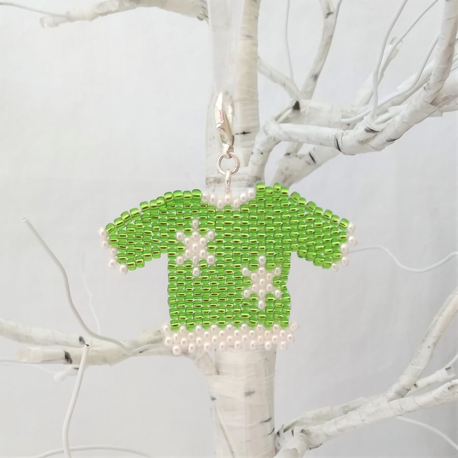Lime Green Snowflake Beaded Christmas Jumper Tree Decoration Charm