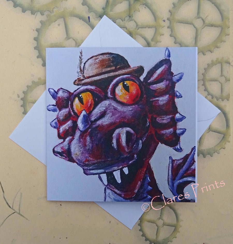Steampunk Dragon Art Greeting Card From my Original Painting