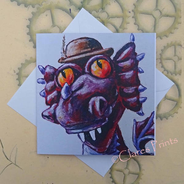 Steampunk Dragon Art Greeting Card From my Original Painting